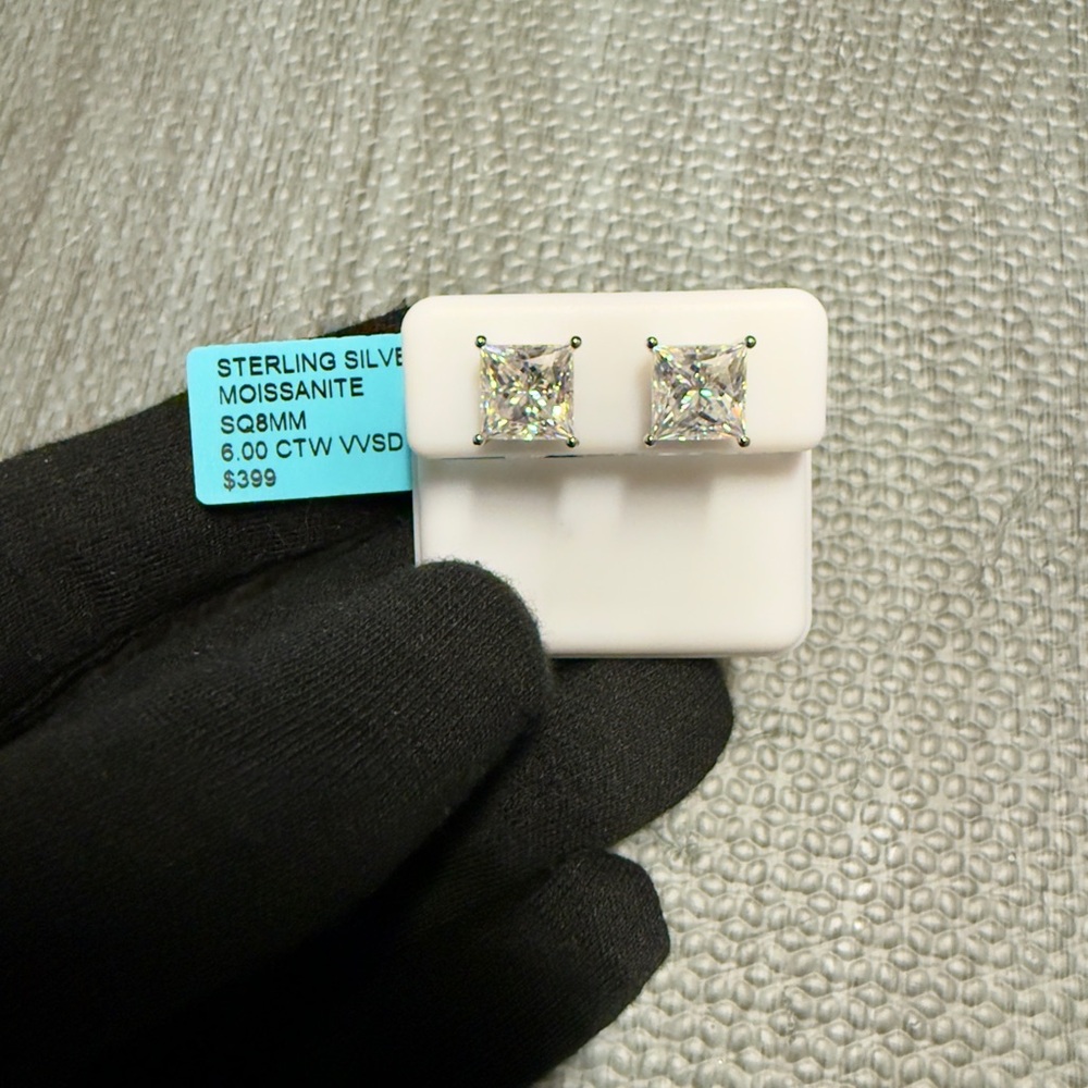 3CT princess cut earrings- 6CTW Italy stamped sterling silver setting
